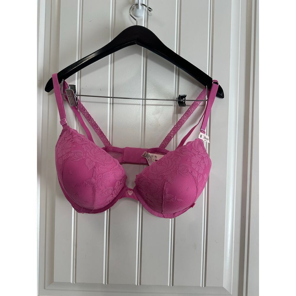 Victoria Secret Push Up Lace Bra 36DDD Pink Coquette Preppy Glam Sexy Plus Size